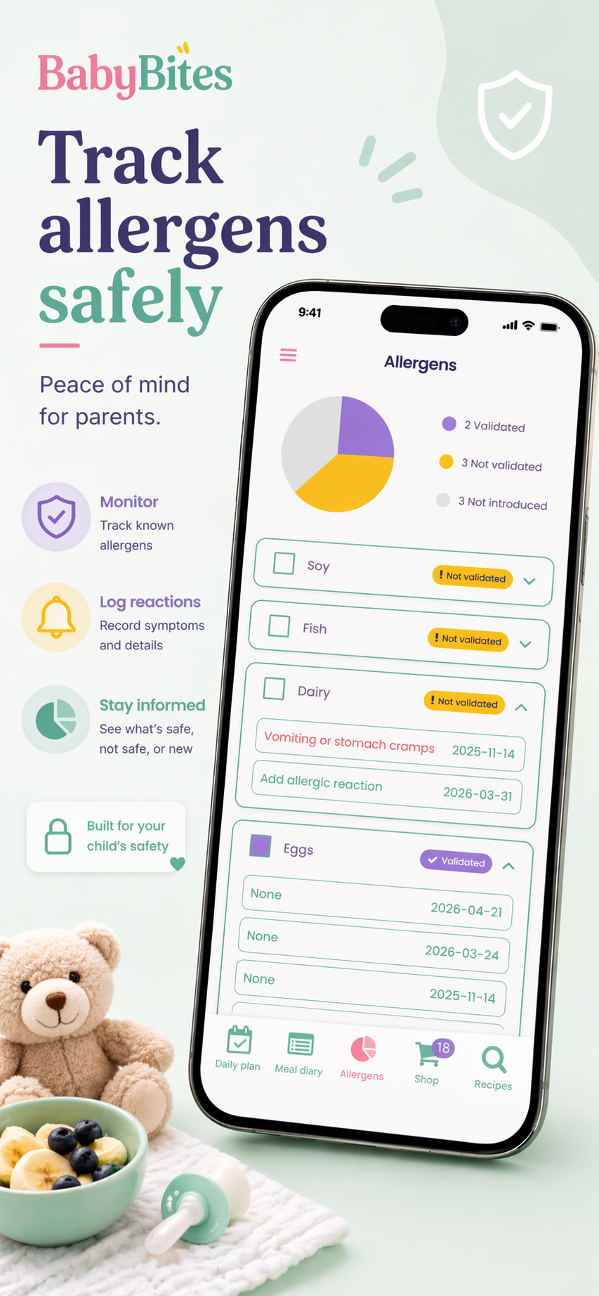 Allergen tracker app screen