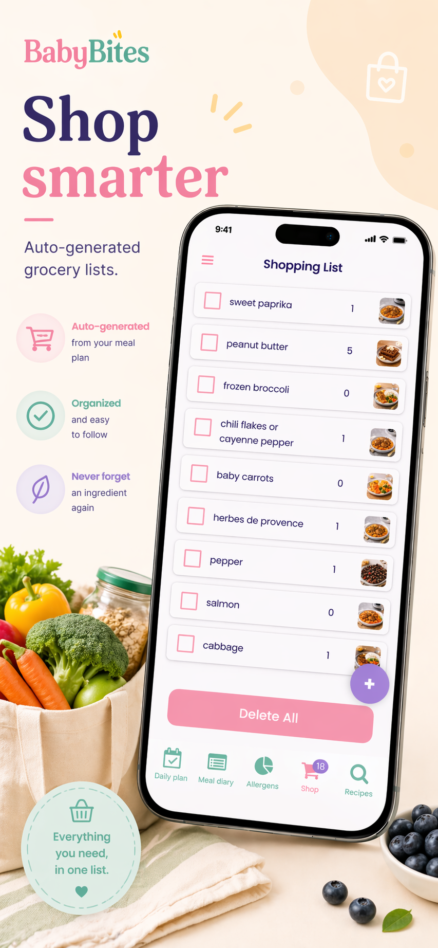 Shopping list app screen
